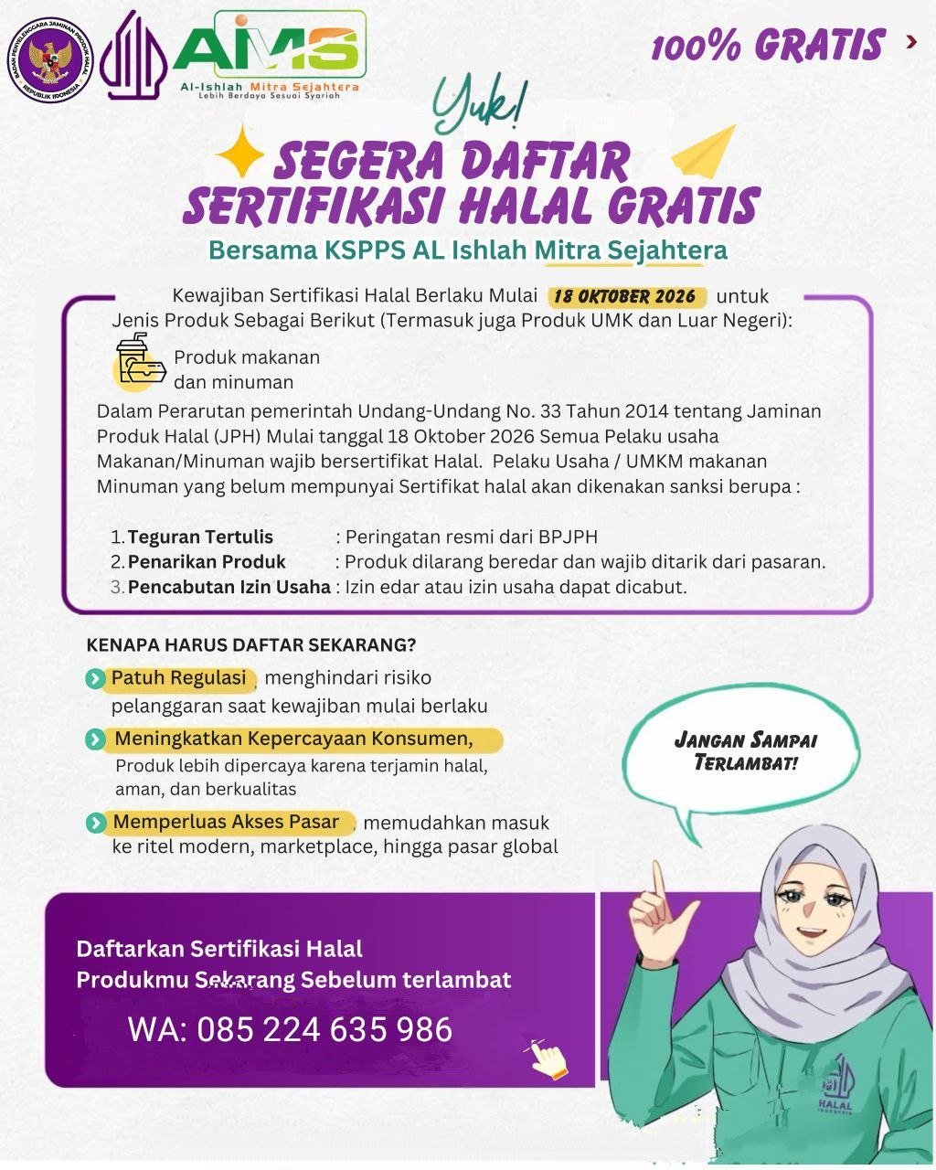 SERTIFIKASI HALAL GRATIS 100%